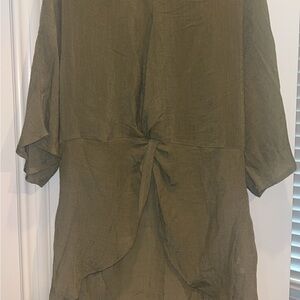 Olive Green Tie-Front Blouse